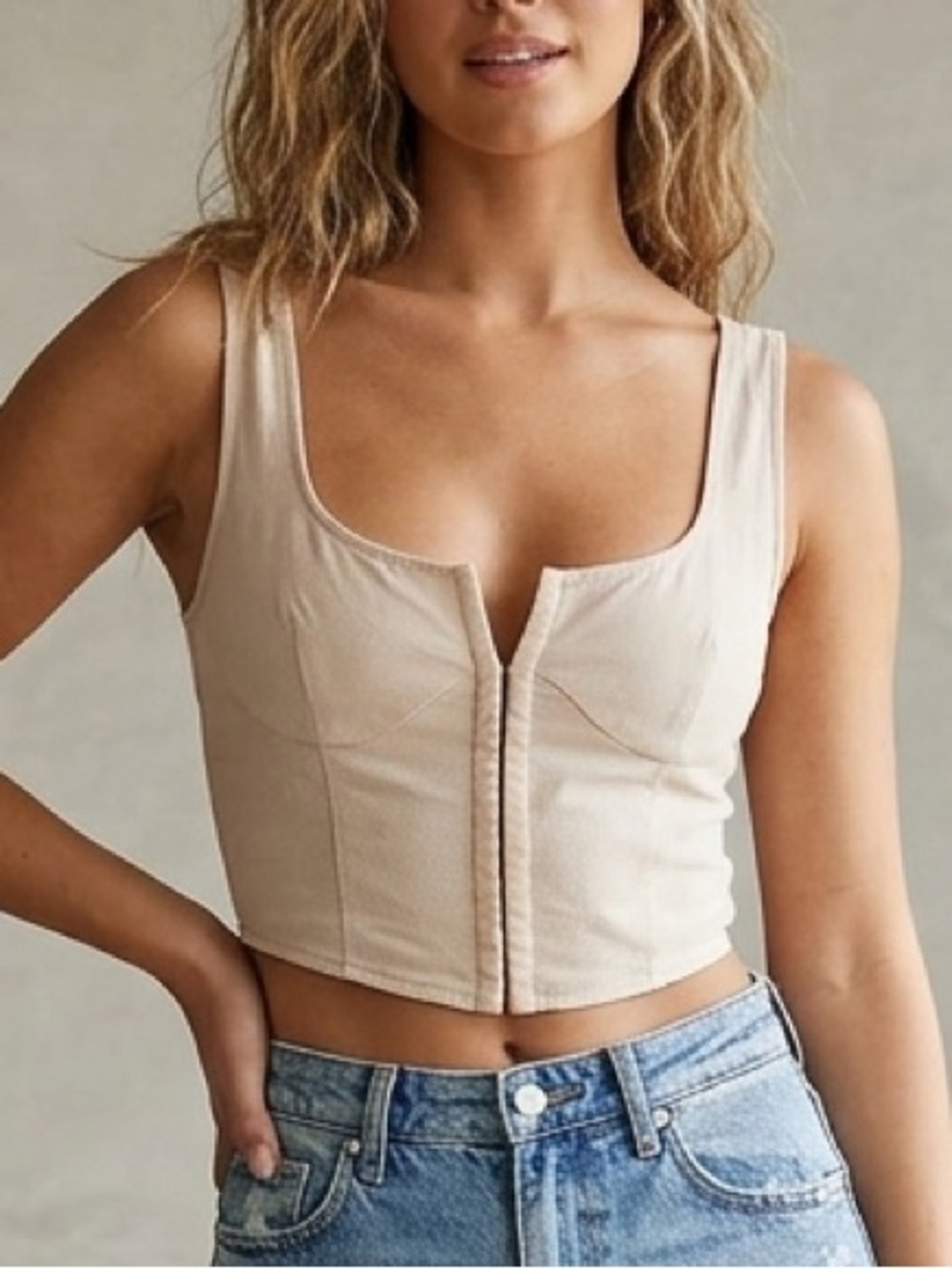 PacSun Cropped Corset Tank Top in Neutral Beige